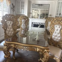 French provincial, Italian provincial dining room, gold leaf table
