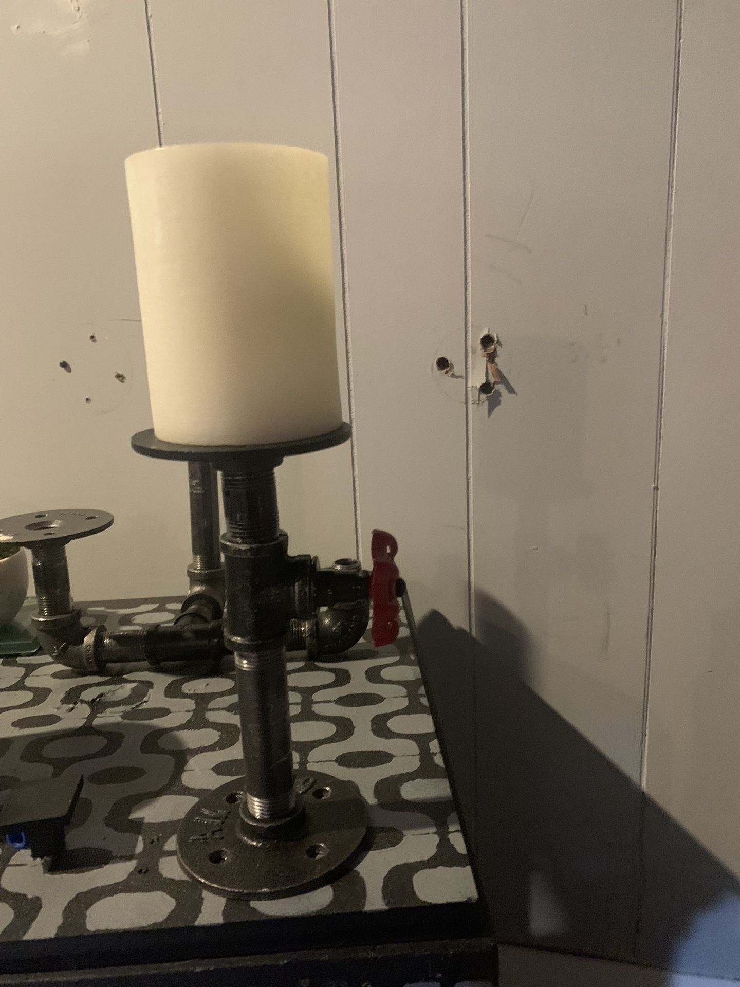 Handmade Industrial Black Pipe Candle Holder