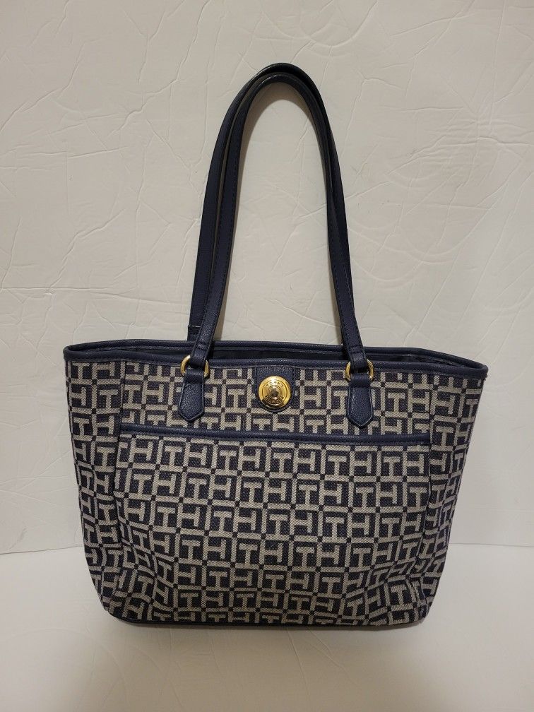 Tommy Hilfiger 15”  (W) Medium Blue Monogram TH bag 9"(L)