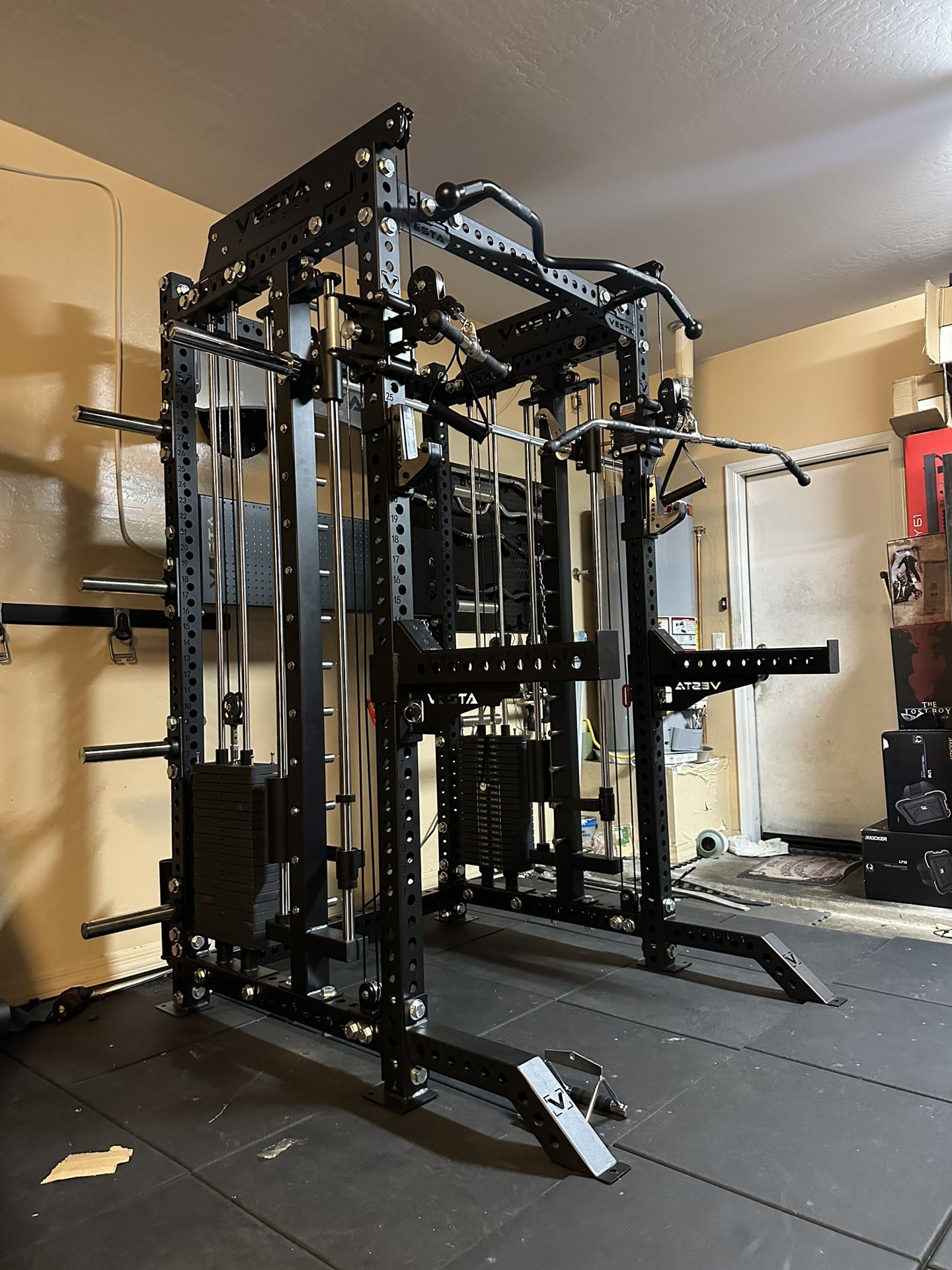 PRO SERIES Ultimate 3-1 Half Rack Functional Trainer w/Smith Machine Bar | 400lb Stack | Gym Equipment | Fitness | Commercial | Squat Rack