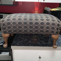 Vintage Padded Foot Stool Wood Legs
