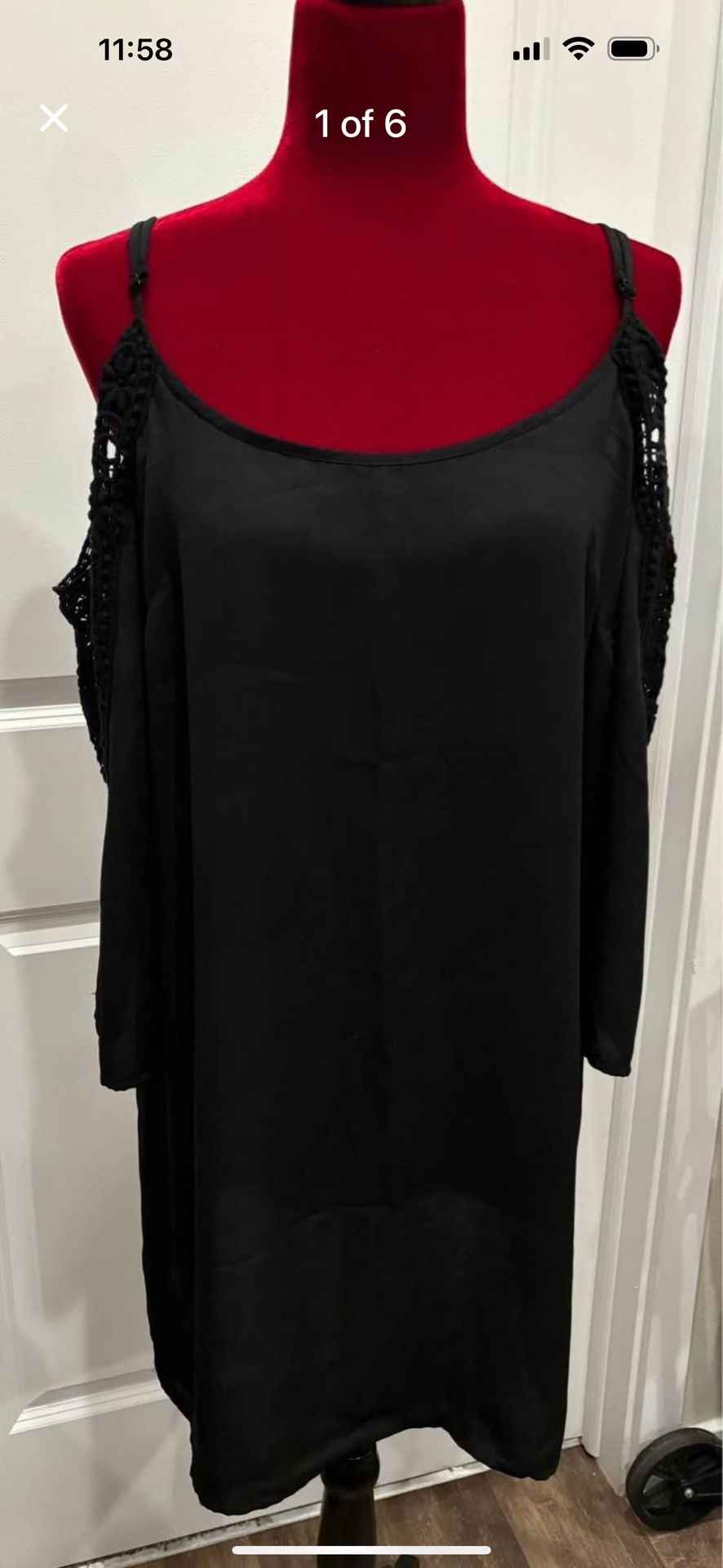 Black Xhilaration XL evening short party straight dress crochet lace polyester open shoulder