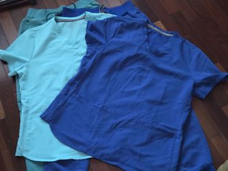 Fabletics Bundle 2 Set Tops/L Pants/M Royal Blue and Seafoam Scrub Suits Medical