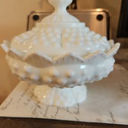 Fenton Hobnail White Milk Glass Covered Candy Dish


