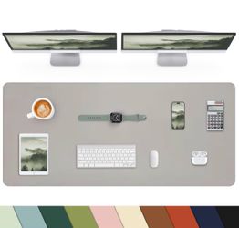 Extra Large Leather Desk Mat, Gray, 17"x55"