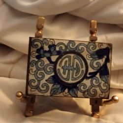 Vintage Blue And Whité Match Box Holder Cover 
