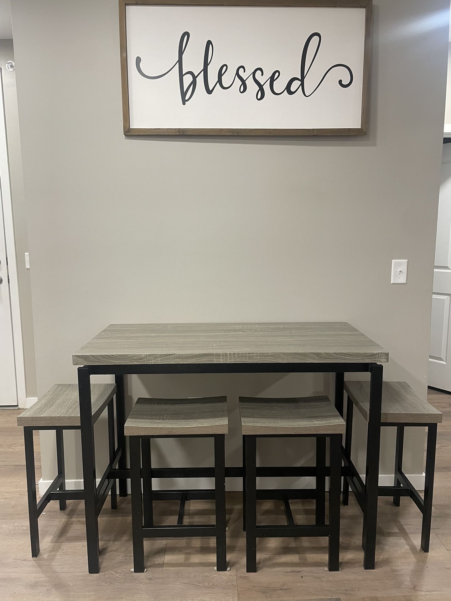 Grey Table And Stools 