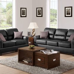 SOFA AND LOVESEAT IN BLACK OR BROWN FAUX LEATHER 