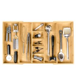 🔥 BRAND NEW Adjustable Bamboo Kitchen Drawer Organizer – Expandable, Food-Safe, 7–9 Compartment Tray