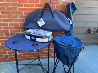 Portable pop up table, cooler, & BBQ carry box