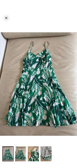 Green Palm Leaf Tropical A Line summer dress