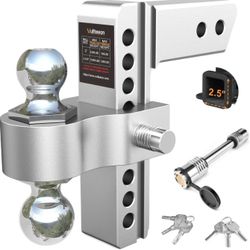 Drop Hitch For 2.5 Inch Receiver, Vullteeon 8 Inch Adjustable Trailer Hitch Ball Mount, 18,500 LBS GTW, (2" & 2-5/16") Chrome Plated Steels Balls, Alu