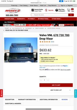 Volvo vnl visor