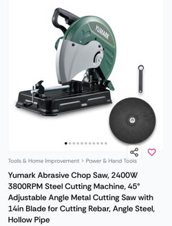 Yumark Abrasive Chop Saw, 2400W 3800RPM Steel Cutting Machine, 45°