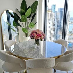 Gold Base Dining Table Seats 6 Real MARBLE top 