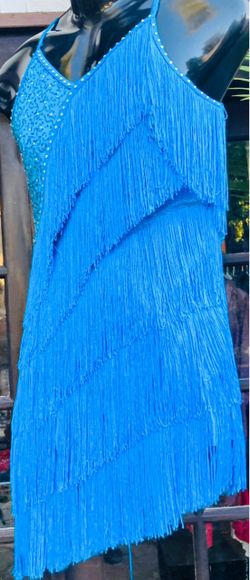 Blue Fringe Latin Dance Dress