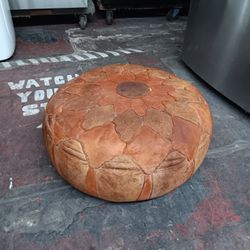 Vintage Moroccan Leather Ottoman Pouf 24"diameter 