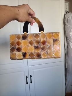 Tortoise Shell  Tile Panel Handbag with Curved Handle