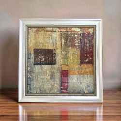 Original Abstract Contemporary Painting Mixed Media Geometric Silver Framed  