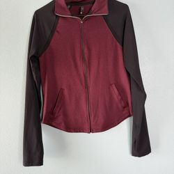 Maroon/Black Zip-Up Athletic Jacket – Size L