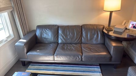 Grey Leather Sofa 88” long X 36” depth X 33 High