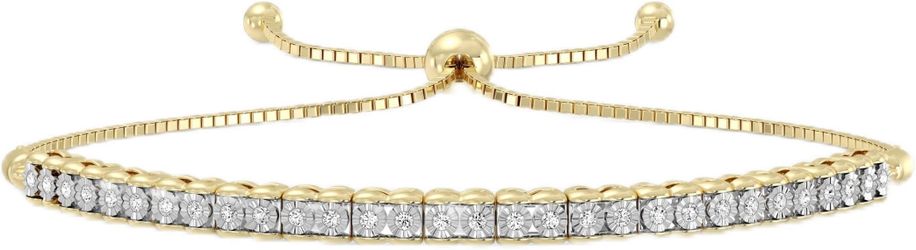 GILDED Diamond Bolo Bracelet 14 KT Gold Plated Sterling Silver 0.26 CTTW