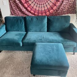 Green Couch with moveable ottoman (machine washable cushion) 
