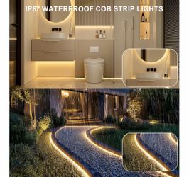 50ft COB Outdoor LED Strip IP67 Waterproof, 3000K Warm White DC24V Flexible LED Rope Strips with Remote & App Control Dimmable, DIY Lighting for Indoo