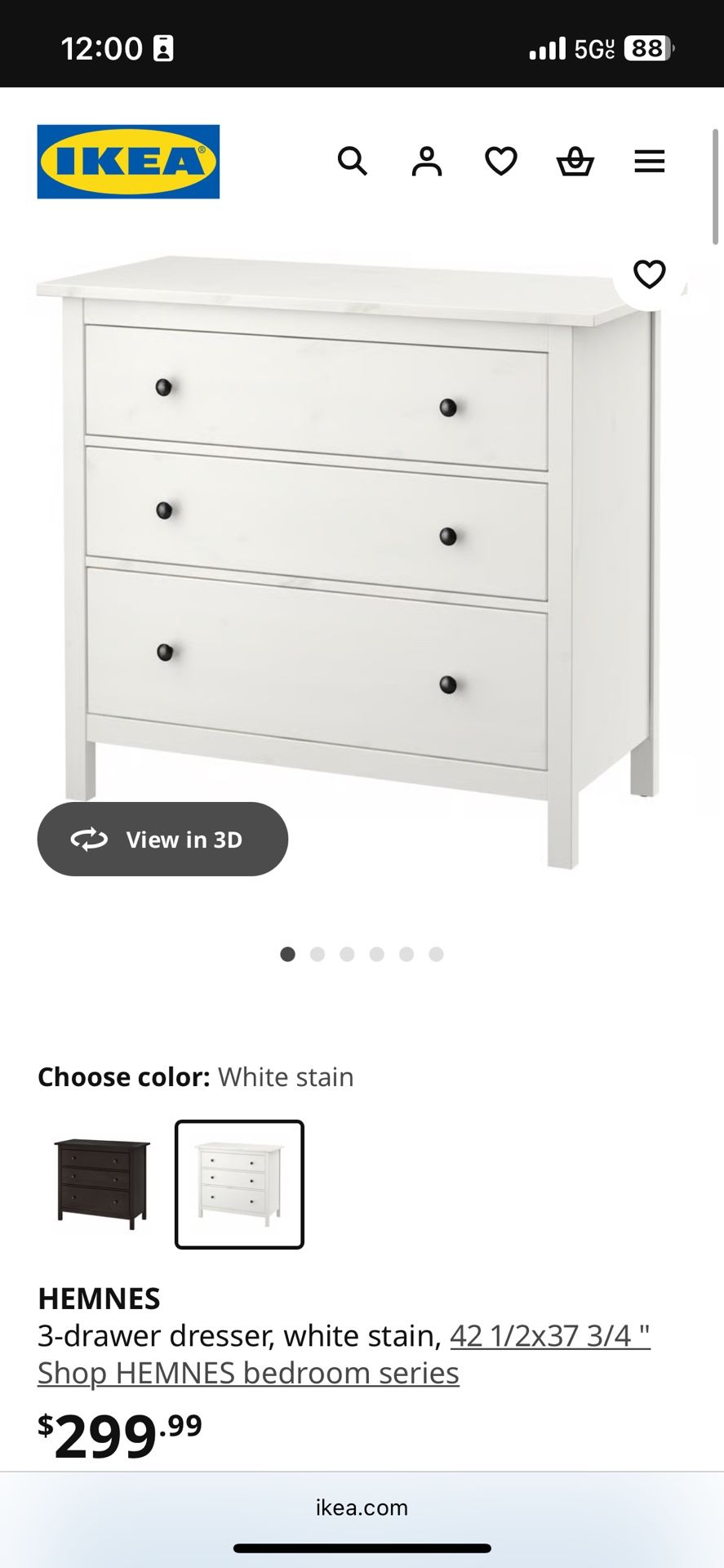 (RESERVED FOR SALE) IKEA Hemnes white 3-drawer dresser