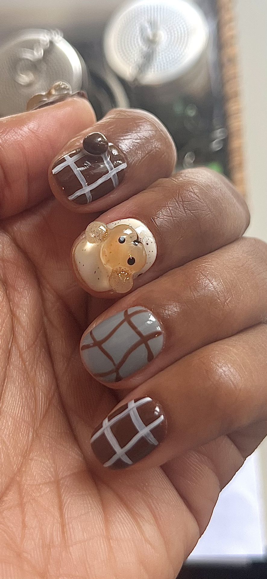 Handmade Adorable Fall Themed Cozy Bear Nails - 3d Press on nails