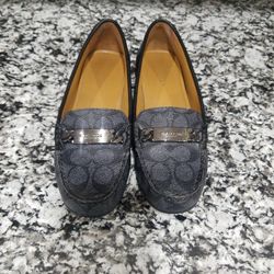 Coach SZ 7B Olive Smocke Black Logo Loafers Autentic