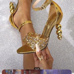 Gold Glitter High Heels 5.5 In Women 