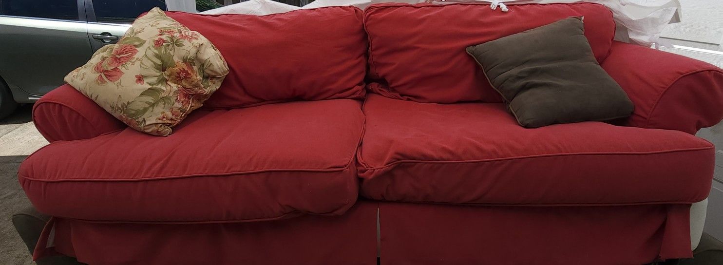 Red Couch With Removable Cover And Tan Loveseat