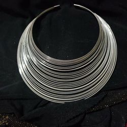 Silver Tone Multi Wire Collar Necklace 