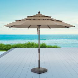 Proshade 11ft Wood-Look Collar Tilt Aluminum Umbrella, Tan