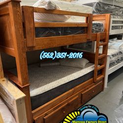 Triple Full Bunk Bed Oak With Mattresses Colchones Nuevo 