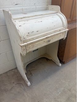 Vintage Distressed Roll-Top Desk - Shabby Chic / Antique White