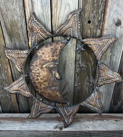 Vintage Metal Yard Decor Sun Moon  Wall Art 26”