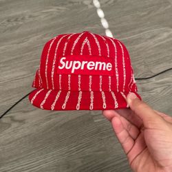 Supreme Text Stripe New Era Cap