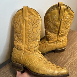 Carreta Horn Embossed Leather Cowboy Boots Men's Size 8.5-9