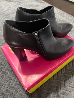 Franco Sarto Black Leather Heeled Ankle Booties
