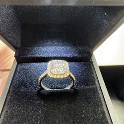 Engagement Ring- Cushion Halo ring 2.30 Cttw Yellow & White Gold 
