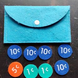 Kids Childrens Play Pretend Felt Wallet Coin money education game  toy