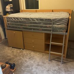 Twin, Loft, Bed, Built-In Dresser, And Desk