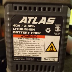 Atlas 40v 2.5 Ah Lithium Battery, New 