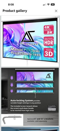110” Pulldown screen With Extended Wall Mounts