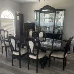 Elegant 6 Chair Dining Set With Extender And Breakfront