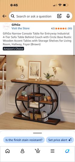 GiftGo Narrow Console Table for Entryway Industrial 4-Tier Sofa Table