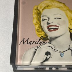 1995 MARILYN MONROE GLASS COASTERS SET OF 4 WITH HOLDER