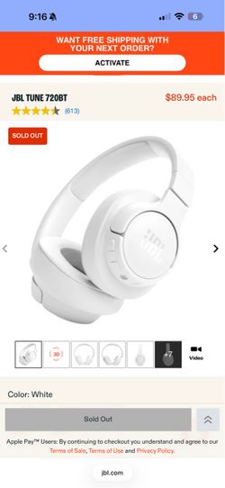 JBL Wireless 720 BT Headphones